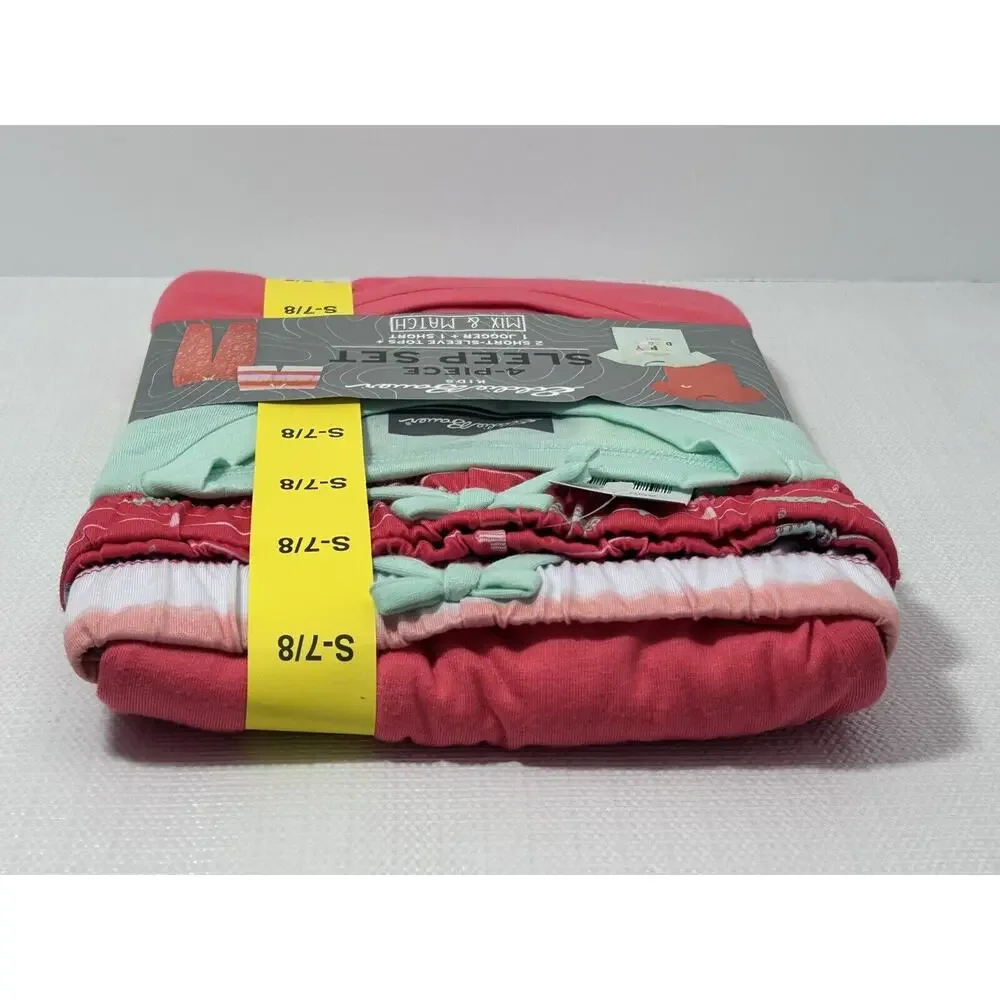 Eddie Bauer Kids‎ 4 Piece Sleep Set Pajama Small 7/8 Girls Aqua Sky